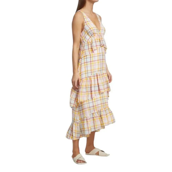 NEW NWT Cinq a Sept Astor Tiered Ruffle Midi Dress Pastel Plaid Womens Size 4 - Picture 9 of 9